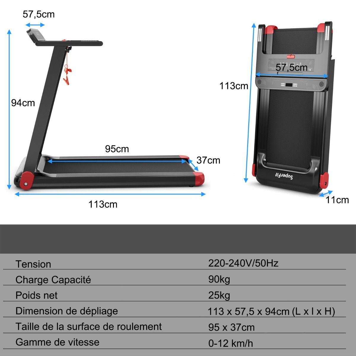 Tapis De Course Electrique Tapis De Fitness Pliable Pour Maison Avec Application De Contrôle Argent/Bleu/Rouge