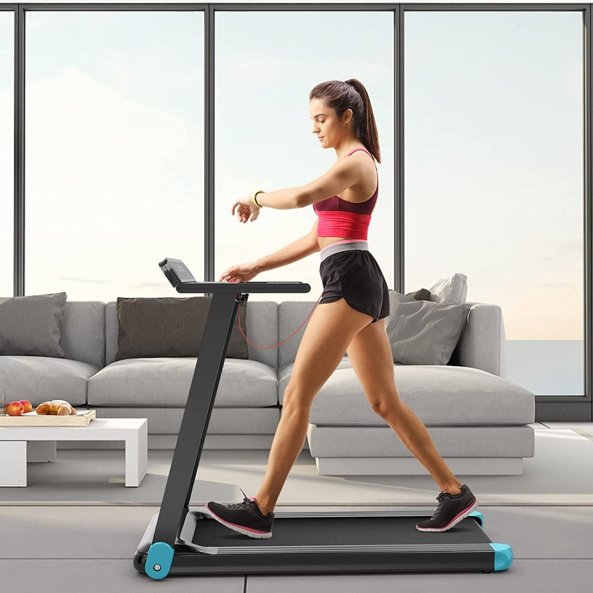 Tapis De Course Electrique Tapis De Fitness Pliable Pour Maison Avec Application De Contrôle Argent/Bleu/Rouge