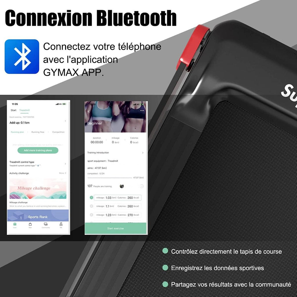 Tapis De Course Electrique Tapis De Fitness Pliable Pour Maison Avec Application De Contrôle Argent/Bleu/Rouge