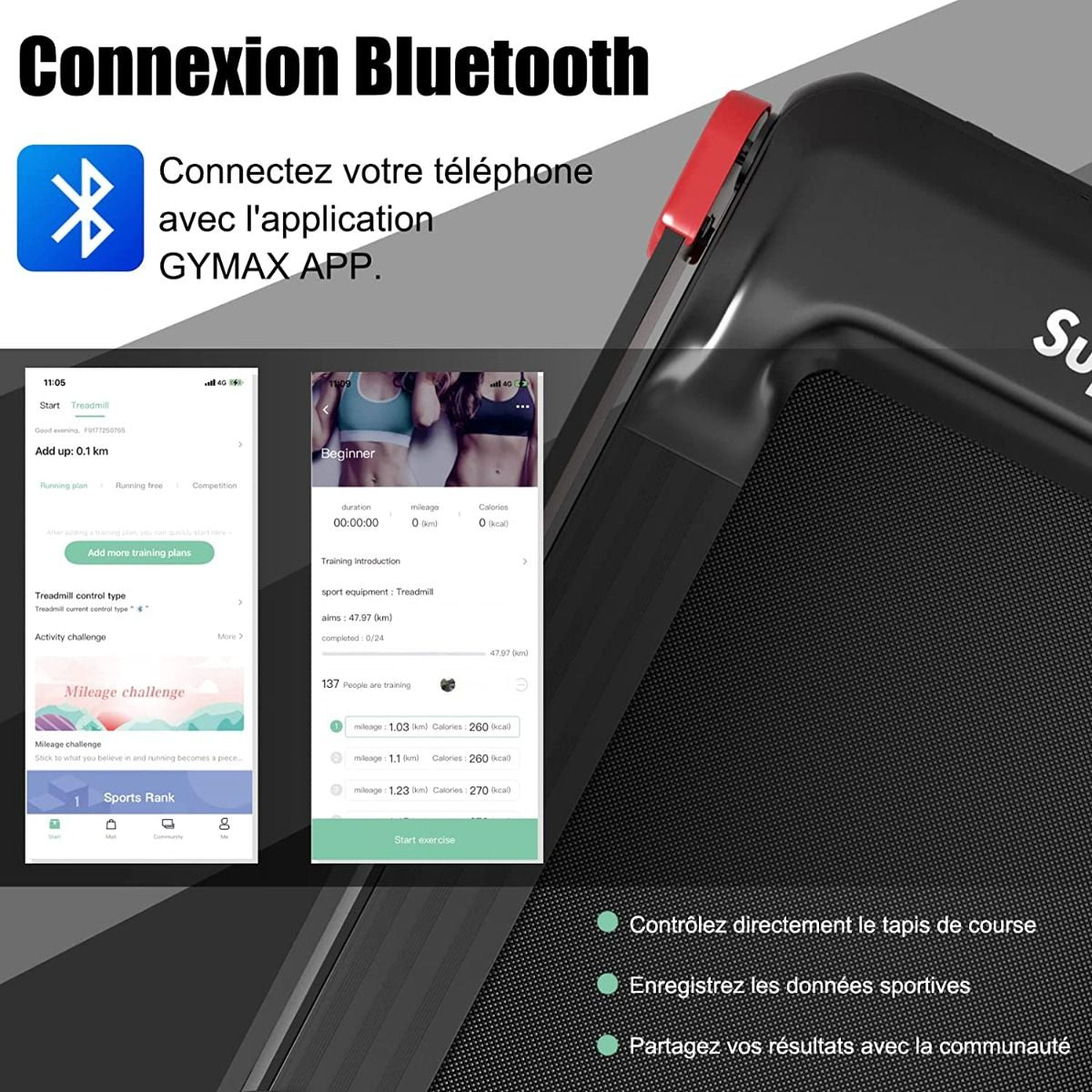 Tapis De Course Electrique Tapis De Fitness Pliable Pour Maison Avec Application De Contrôle Argent/Bleu/Rouge