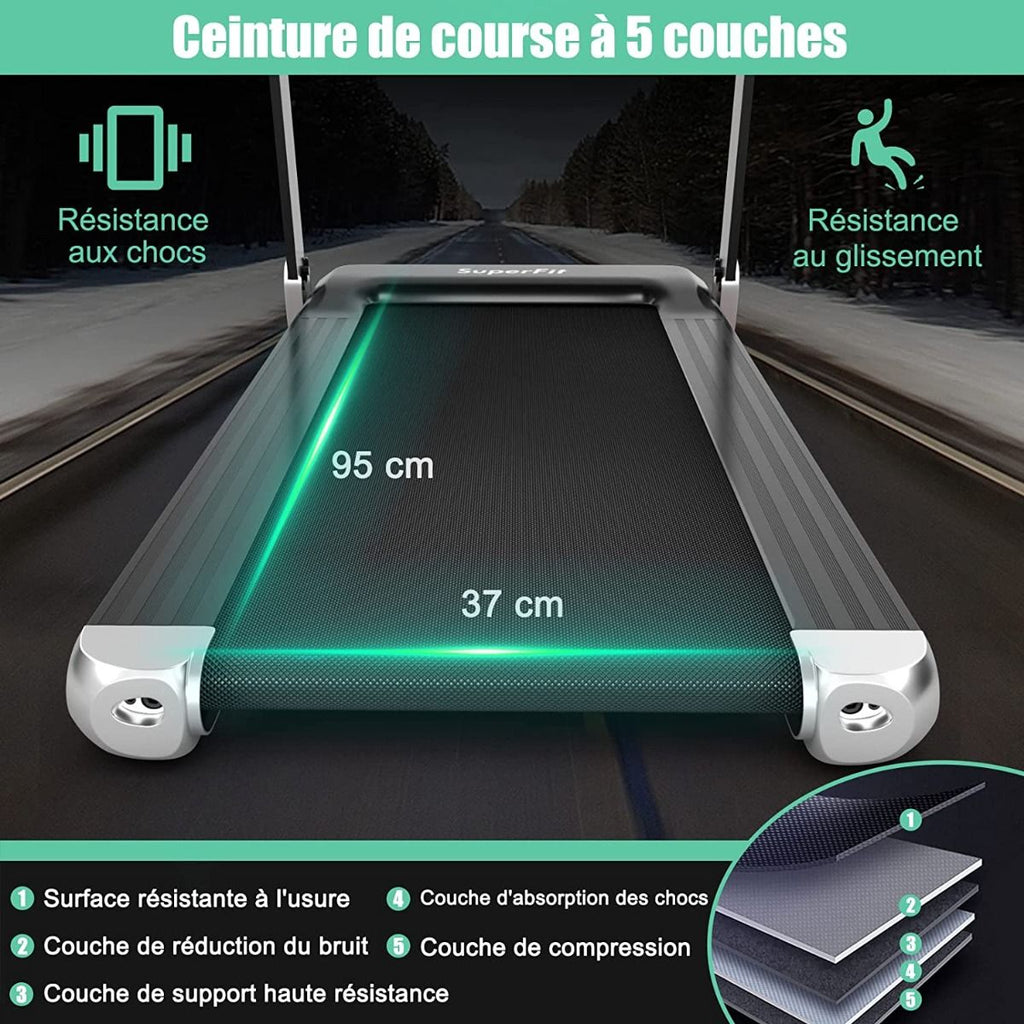 Tapis De Course Electrique Tapis De Fitness Pliable Pour Maison Avec Application De Contrôle Argent/Bleu/Rouge