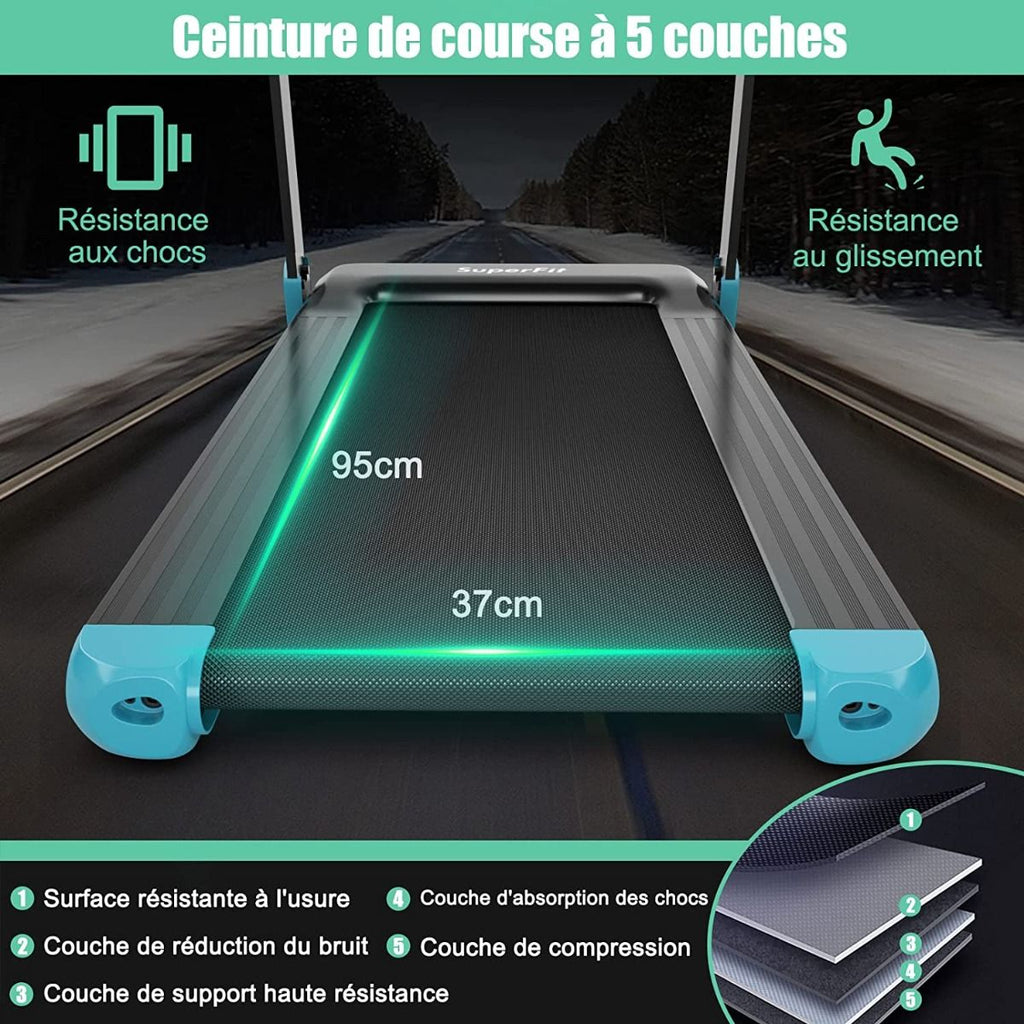 Tapis De Course Electrique Tapis De Fitness Pliable Pour Maison Avec Application De Contrôle Argent/Bleu/Rouge