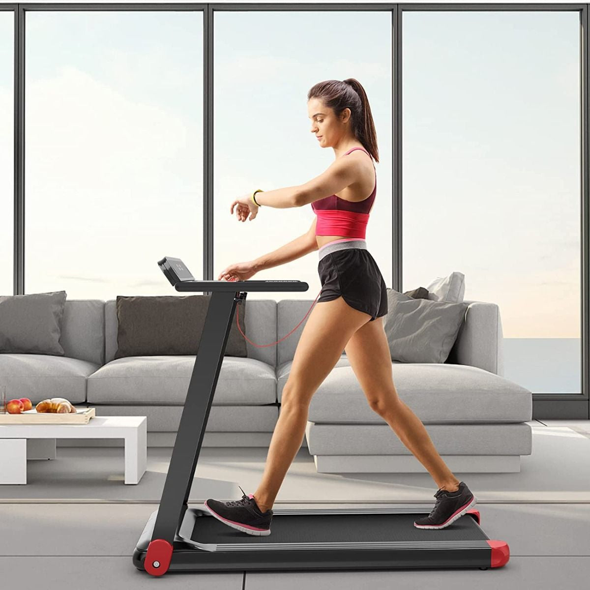 Tapis De Course Electrique Tapis De Fitness Pliable Pour Maison Avec Application De Contrôle Argent/Bleu/Rouge
